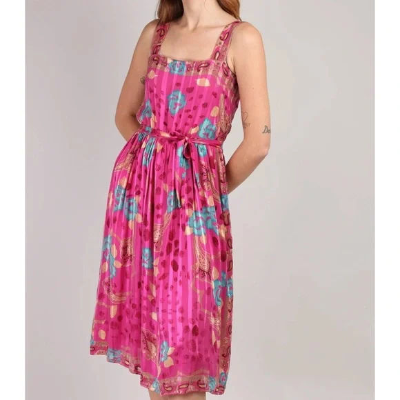 Anne Crimmins | Umi Collection - 100% Silk Vintage 70s 80s Dress | Size: 12 - Picture 7 of 9